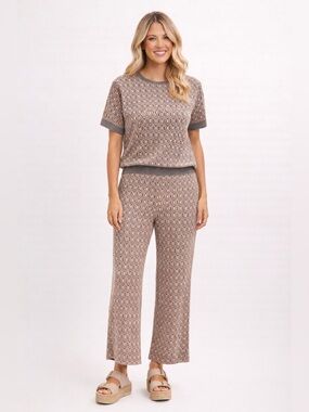 KILO BRAVA Gray Taupe Knit Top & Pants Cozy Lounge Set Women’s XL